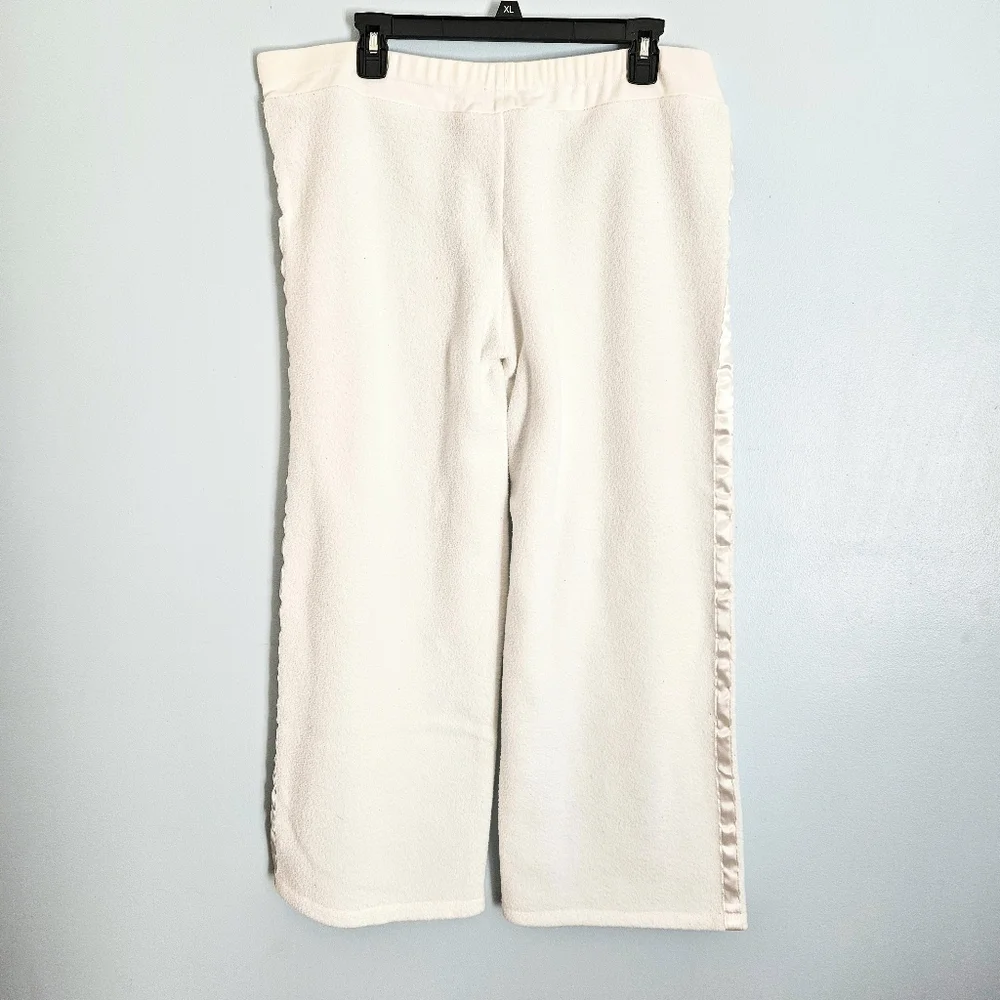 JLO Cream White Terry Hooded Robe Top & Pants w/ Satin Sports Stripe Size Large - Picture 14 of 14